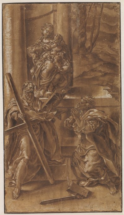 Madonna com o Menino e o Apóstolo André (à esquerda) e São Judas (à direita) de Lelio Orsi