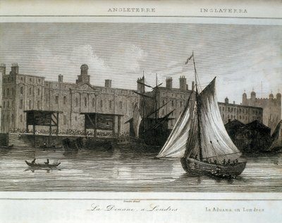 Alfândega de Londres no Rio Tamisa, Inglaterra (gravura) de Lemaitre