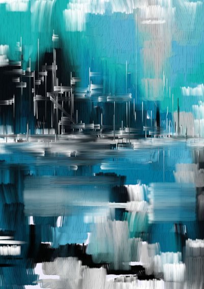 Reflexão abstrata sobre a paisagem urbana de Lembayung senja studio [Vintage Poster]