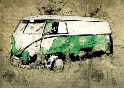 Autocarro Verde Artístico de Lembayung senja studio [Vintage Poster]