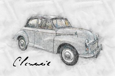 Desenho de um carro clássico de Lembayung senja studio [Vintage Poster]