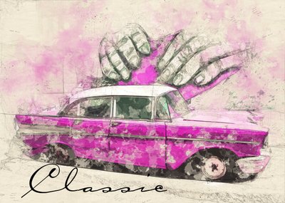 O carro dos sonhos rosa clássico de Lembayung senja studio [Vintage Poster]