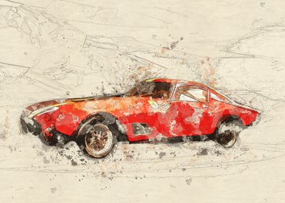 Esboço de um carro vermelho clássico de Lembayung senja studio [Vintage Poster]