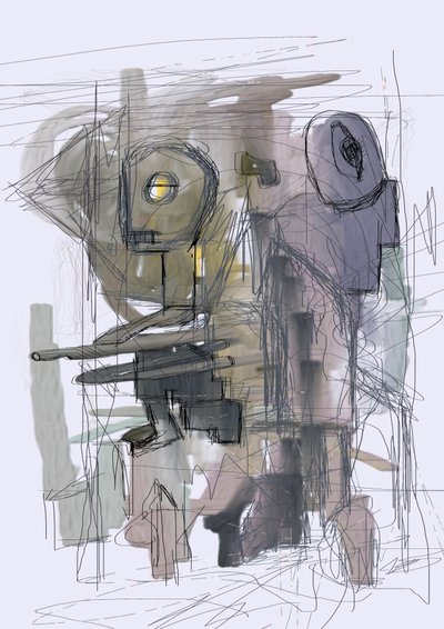 Robôs abstratos enigmáticos de Lembayung senja studio [Vintage Poster]