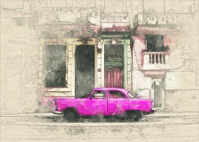 Carro elétrico vintage cor-de-rosa de Lembayung senja studio [Vintage Poster]