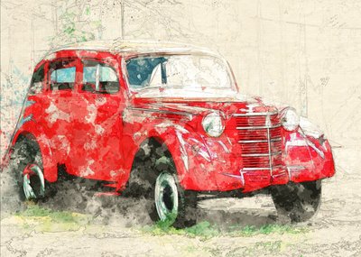 Carro velho vermelho de Lembayung senja studio [Vintage Poster]