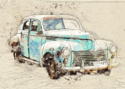 Carro vintage azul rústico de Lembayung senja studio [Vintage Poster]