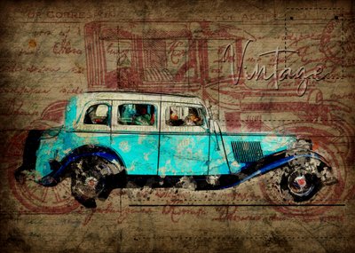 Carro vintage rústico de Lembayung senja studio [Vintage Poster]