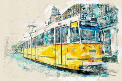 Aquarela de um elétrico urbano de Lembayung senja studio [Vintage Poster]
