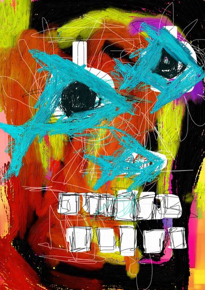 Rosto de peixe abstrato e vibrante de Lembayung senja studio [Vintage Poster]