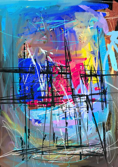 Linhas abstratas vibrantes de Lembayung senja studio [Vintage Poster]