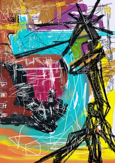 Forma abstrata e vibrante de máquina de Lembayung senja studio [Vintage Poster]
