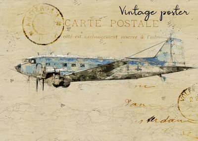 Cartão postal com avião antigo de Lembayung senja studio [Vintage Poster]