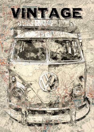 Mapa de viagem de autocarro vintage de Lembayung senja studio [Vintage Poster]