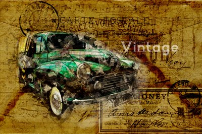 Mapa de viagem em carros antigos de Lembayung senja studio [Vintage Poster]
