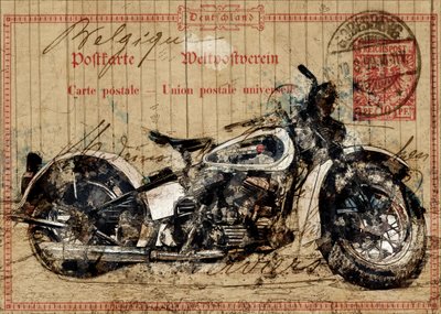 Cartão postal de motocicleta vintage de Lembayung senja studio [Vintage Poster]