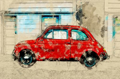 Rua dos Carros Vermelhos Clássicos de Lembayung senja studio [Vintage Poster]
