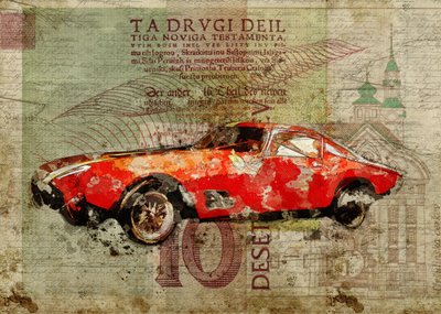 Carro desportivo vermelho vintage de Lembayung senja studio [Vintage Poster]