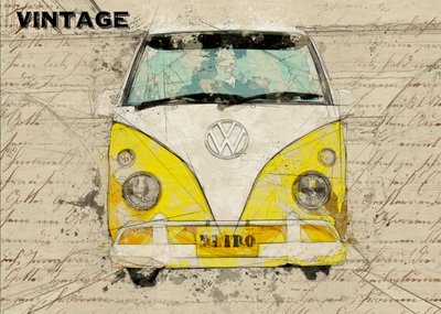 Esboço de uma carrinha amarela vintage de Lembayung senja studio [Vintage Poster]