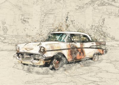 Carro clássico com aspecto envelhecido de Lembayung senja studio [Vintage Poster]