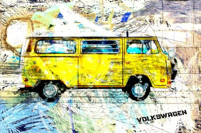 Furgoneta Yellow Surf de Lembayung senja studio [Vintage Poster]