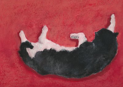 Cão feliz sobre fundo vermelho de Lena Ru