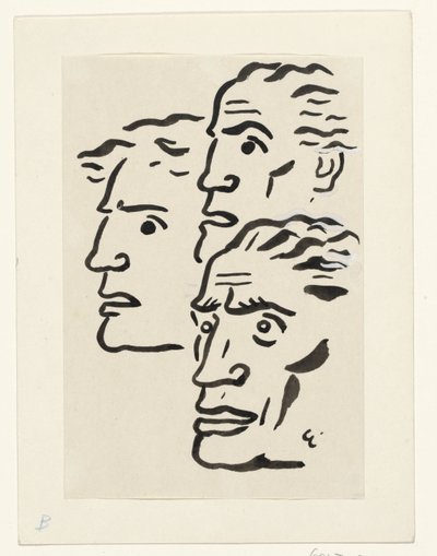 Três rostos de homens de Leo Gestel (signed by artist)