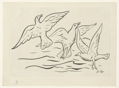 Três pássaros no céu sobre o mar de Leo Gestel (signed by artist)