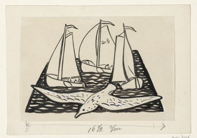 Três veleiros e uma gaivota de Leo Gestel (signed by artist)