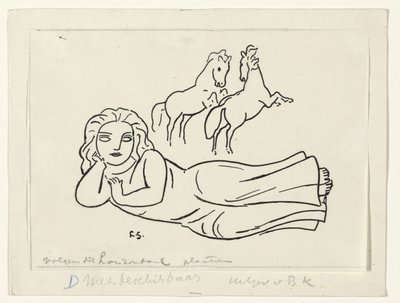 Mulher reclinada com dois cavalos de Leo Gestel (signed by artist)
