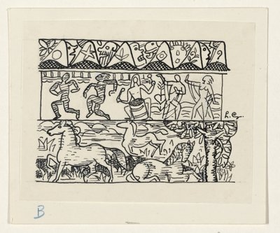 Cavalos, pessoas que dançam e máscaras de Leo Gestel (signed by artist)