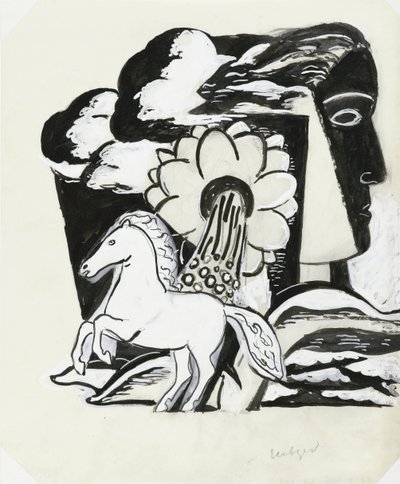 Criação de cavalo, flor e cabeça (esboço) de Leo Gestel (signed by artist)