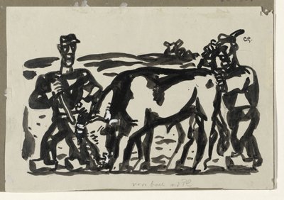 Dois fazendeiros com uma vaca de Leo Gestel (signed by artist)