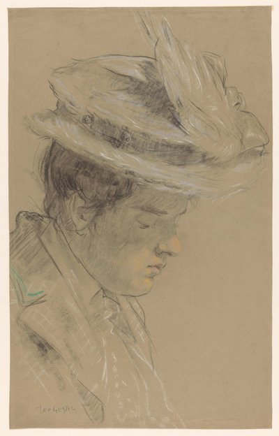 Mulher com chapéu, olhando para baixo de Leo Gestel (signed by artist)