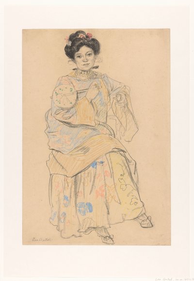 Mulher sentada em vestido japonês de Leo Gestel (signed by artist)