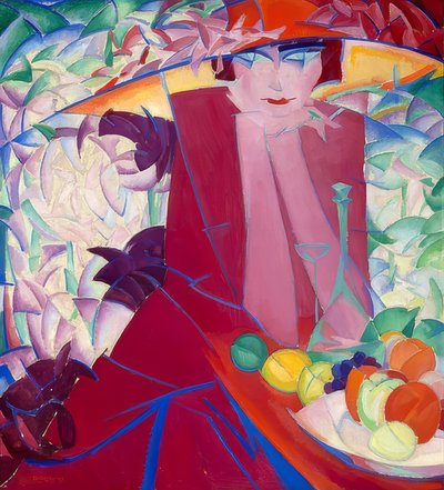 Senhora com grande chapéu na casa de verão. 1913 de Leo Gestel