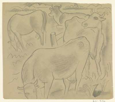 Três vacas e um cavalo no prado de Leo Gestel