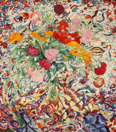 Flores em frente a um pano florido de Leo Gestel