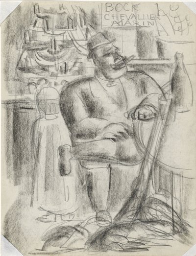 Caçador sentado à mesa de café, com giz preto Sem título de Leo Gestel