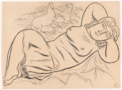 Mulher nua reclinada com cavalos de Leo Gestel