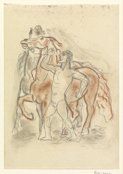 O homem nu prende dois cavalos de Leo Gestel