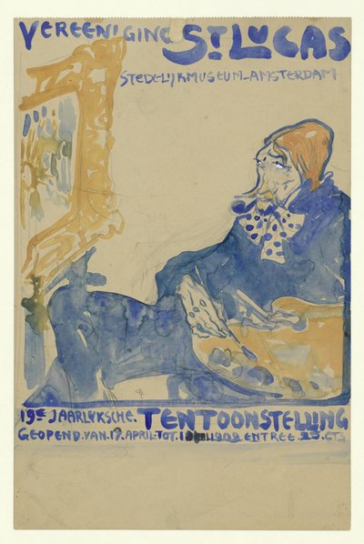 Design para o cartaz da 19ª Exposição anual de Vereening St. Lukas no Museu Stedelijk, Amesterdão de Leo Gestel