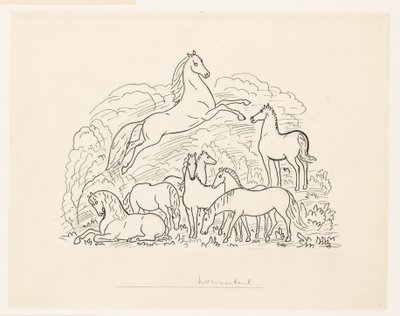 Folha de estudo com oito cavalos de Leo Gestel