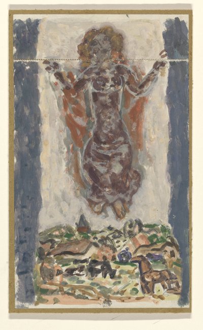 Mulher com os braços estendidos sobre uma paisagem de Leo Gestel