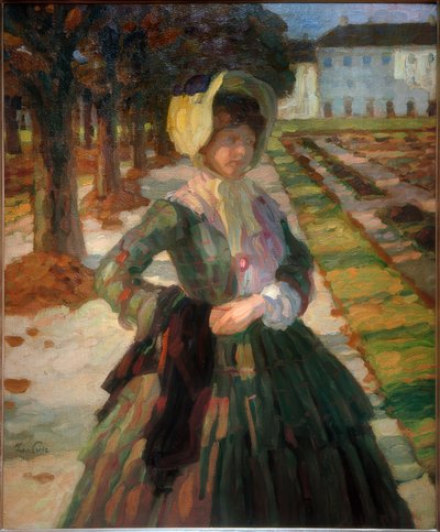 Mulher jovem de vestido verde de Leo Putz