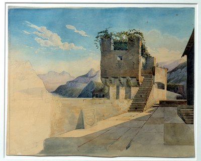 O terraço da pousada. Pintura de Leo Von Klenze (1784-1864) de Leo von Klenze