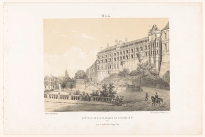 Vista da fachada do Rei Francisco I do Castelo de Blois blois. Château de Blois, fachada de François Ier. (título no objeto) França contemporânea (título da série) La France de nos jours (título da série) de Leon Auguste Asselineau