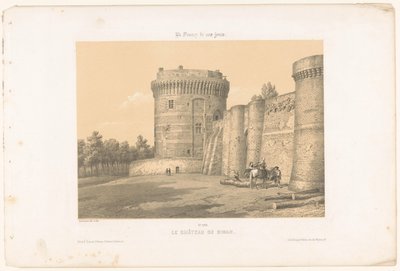 Vista de uma das torres de Dinan Castelo Le château de Dinan (título no objeto) França contemporânea (título da série) La France de nos jours (título da série no objeto) de Leon Auguste Asselineau