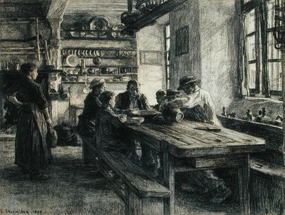 Números em um interior de cozinha de Leon Augustin Lhermitte