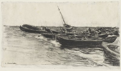 Barcos de pesca na praia de Étretat de Leon Augustin Lhermitte